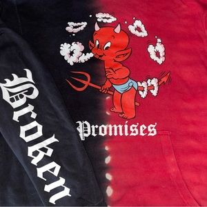 Split Dye Red & Black Hot Stuff Broken Promises Hoodie size medium
